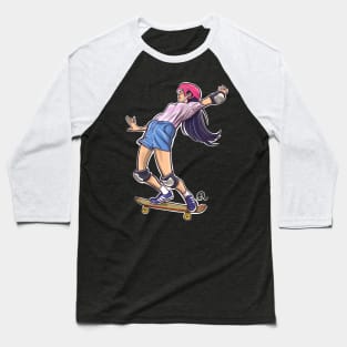 Skate Girl Imbalance Baseball T-Shirt